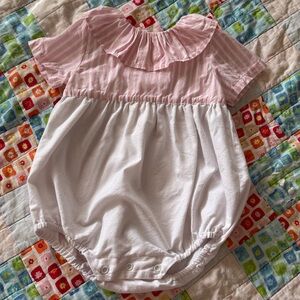 Pink & White Striped Ruffle Collar Baby One-Piece